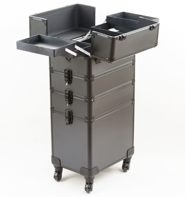 Aluminium Trolley Makeup Case/Pro Makeup Case mit Schlössern und Trennwänden für sichere und organisierte Lagerung
