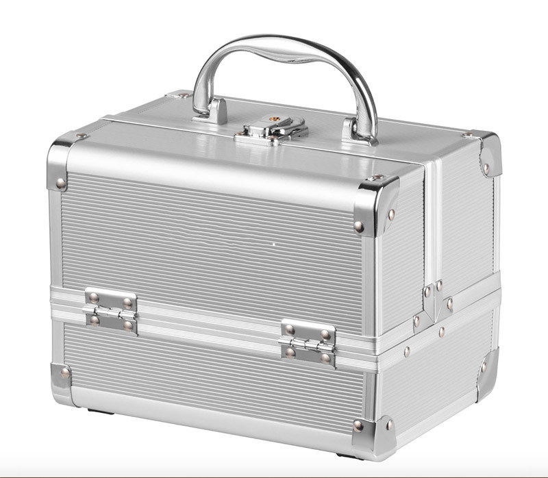 Custom-Aluminium-Kosmetikkoffer mit schwarzem Lederverkleidung Innen Make-up-Vanity-Box für 250 X 180 X 230mm