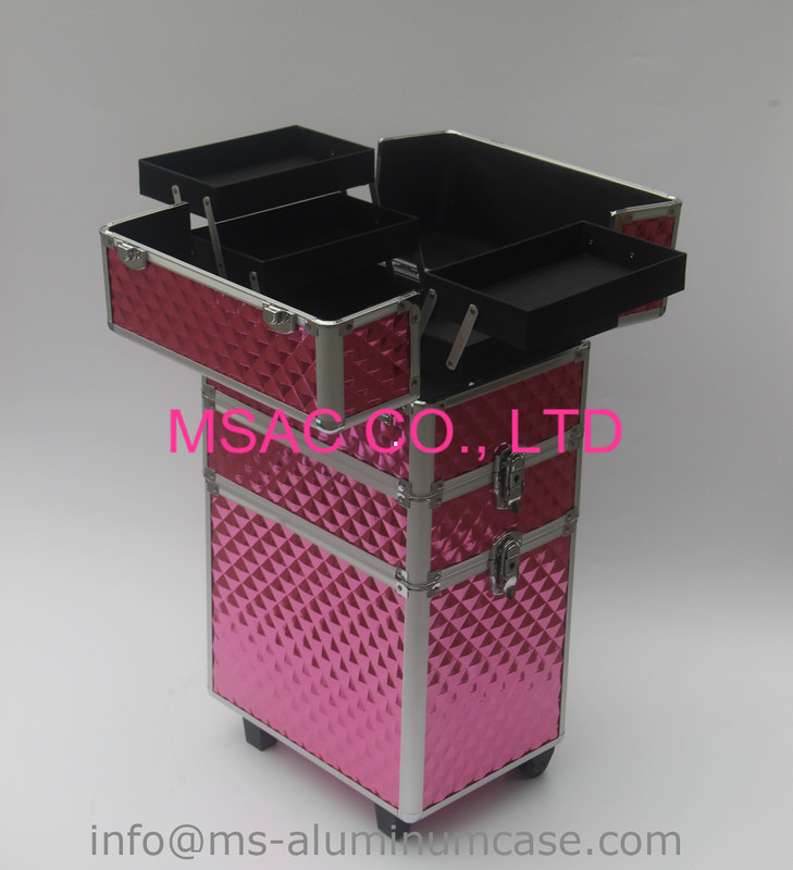 Drei Schichten Aluminiummake-uplaufkatzen-Kasten-mit rosa Farbe