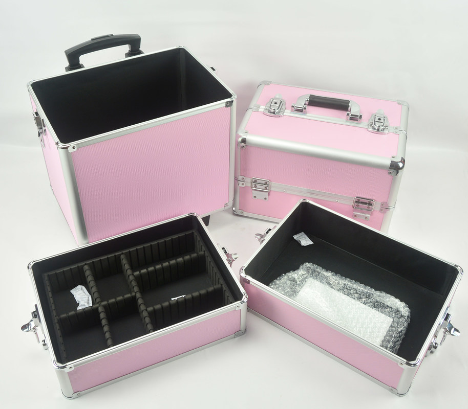 4 in 1 Aluminiummake-uplaufkatzen-Kasten Rosa-Farbim rosa Promake-uplaufkatzen-Kasten