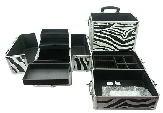 4 in 1 Aluminium Make-up Trolley Gehäuse in Zebra Farbe, Zebra Pro Make-up Gehäuse